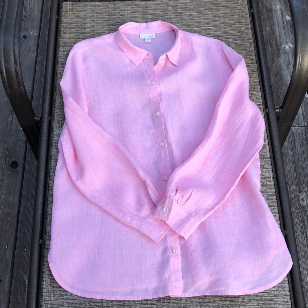 NWOT J.Jill Linen Pink Linen Button Down Blouse